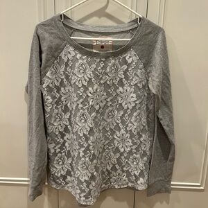 Energie Gray and White Top with Lace Detail
